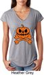 Halloween Pumpkin Skeleton Ladies Tri Blend V-Neck Shirt