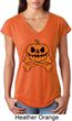 Halloween Pumpkin Skeleton Ladies Tri Blend V-Neck Shirt