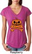 Halloween Pumpkin Skeleton Ladies Tri Blend V-Neck Shirt
