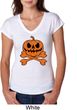 Halloween Pumpkin Skeleton Ladies Tri Blend V-Neck Shirt