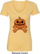 Halloween Pumpkin Skeleton Ladies V-Neck Shirt