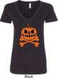 Halloween Pumpkin Skeleton Ladies V-Neck Shirt