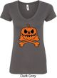 Halloween Pumpkin Skeleton Ladies V-Neck Shirt