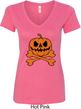 Halloween Pumpkin Skeleton Ladies V-Neck Shirt