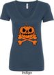Halloween Pumpkin Skeleton Ladies V-Neck Shirt