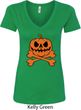Halloween Pumpkin Skeleton Ladies V-Neck Shirt