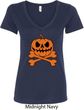 Halloween Pumpkin Skeleton Ladies V-Neck Shirt