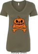 Halloween Pumpkin Skeleton Ladies V-Neck Shirt