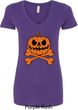 Halloween Pumpkin Skeleton Ladies V-Neck Shirt