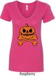 Halloween Pumpkin Skeleton Ladies V-Neck Shirt