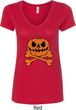 Halloween Pumpkin Skeleton Ladies V-Neck Shirt