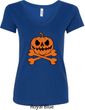 Halloween Pumpkin Skeleton Ladies V-Neck Shirt