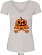 Halloween Pumpkin Skeleton Ladies V-Neck Shirt