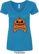 Halloween Pumpkin Skeleton Ladies V-Neck Shirt
