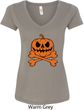 Halloween Pumpkin Skeleton Ladies V-Neck Shirt