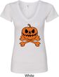 Halloween Pumpkin Skeleton Ladies V-Neck Shirt