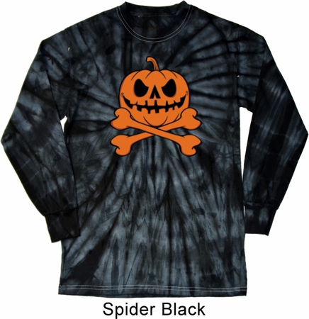Halloween Pumpkin Skeleton Long Sleeve Tie Dye Shirt
