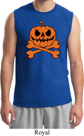 Halloween Pumpkin Skeleton Mens Muscle Shirt