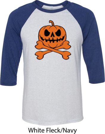 Halloween Pumpkin Skeleton Mens Raglan Shirt