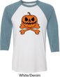 Halloween Pumpkin Skeleton Mens Raglan Shirt