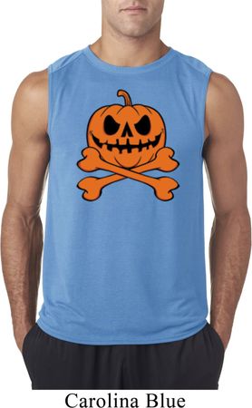 Halloween Pumpkin Skeleton Mens Sleeveless Shirt