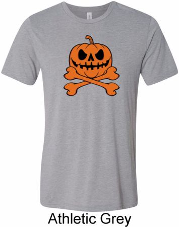 Halloween Pumpkin Skeleton Mens Tri Blend Crewneck Shirt