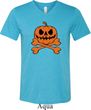 Halloween Pumpkin Skeleton Mens Tri Blend V-neck Shirt