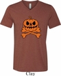 Halloween Pumpkin Skeleton Mens Tri Blend V-neck Shirt