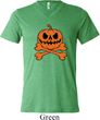 Halloween Pumpkin Skeleton Mens Tri Blend V-neck Shirt