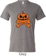 Halloween Pumpkin Skeleton Mens Tri Blend V-neck Shirt