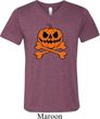 Halloween Pumpkin Skeleton Mens Tri Blend V-neck Shirt