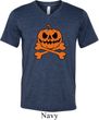 Halloween Pumpkin Skeleton Mens Tri Blend V-neck Shirt