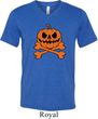 Halloween Pumpkin Skeleton Mens Tri Blend V-neck Shirt