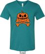 Halloween Pumpkin Skeleton Mens Tri Blend V-neck Shirt