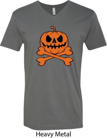 Halloween Pumpkin Skeleton Mens V-Neck Shirt