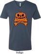 Halloween Pumpkin Skeleton Mens V-Neck Shirt