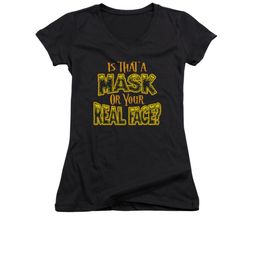Halloween Shirt Juniors V Neck Mask Black T-Shirt