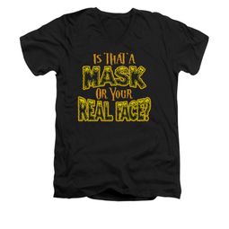 Halloween Shirt Slim Fit V-Neck Mask Black T-Shirt