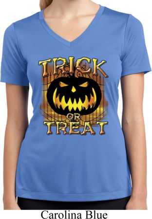Halloween Trick or Treat Ladies Moisture Wicking V-neck Shirt