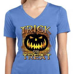 Halloween Trick or Treat Ladies Moisture Wicking V-neck Shirt
