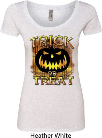 Halloween Trick or Treat Ladies Scoop Neck Shirt