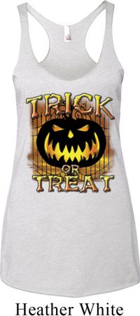 Halloween Trick or Treat Ladies Tri Blend Racerback Tank Top