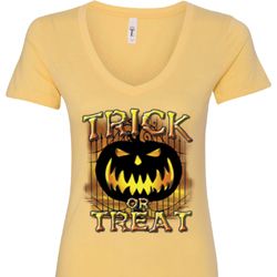 Halloween Trick or Treat Ladies V-Neck Shirt