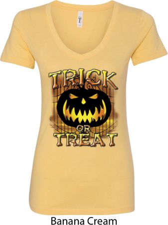 Halloween Trick or Treat Ladies V-Neck Shirt