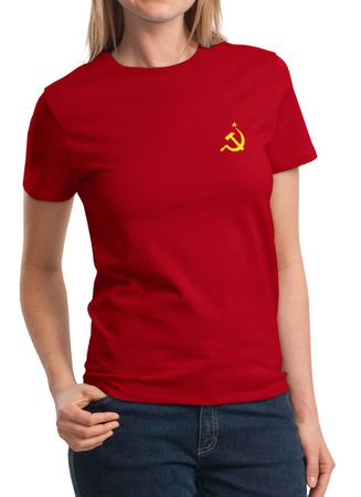 Hammer and Sickle Ladies T-shirt Yellow Logo Pocket Print