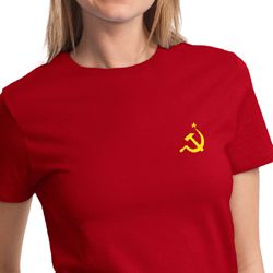 Hammer and Sickle Ladies T-shirt Yellow Logo Pocket Print