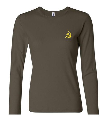 Hammer and Sickle Shirt Ladies Long Sleeve Shirt Pocket Print