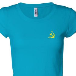 Hammer and Sickle Shirt Ladies Longer Length Yellow Logo Pocket Print