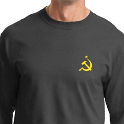 Hammer and Sickle Shirt Yellow Logo Pocket Print Long Sleeve Shirt