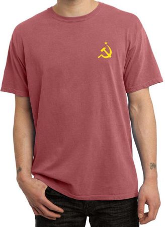 Hammer and Sickle Shirt Yellow Logo Pocket Print Pigment Dyed Tee